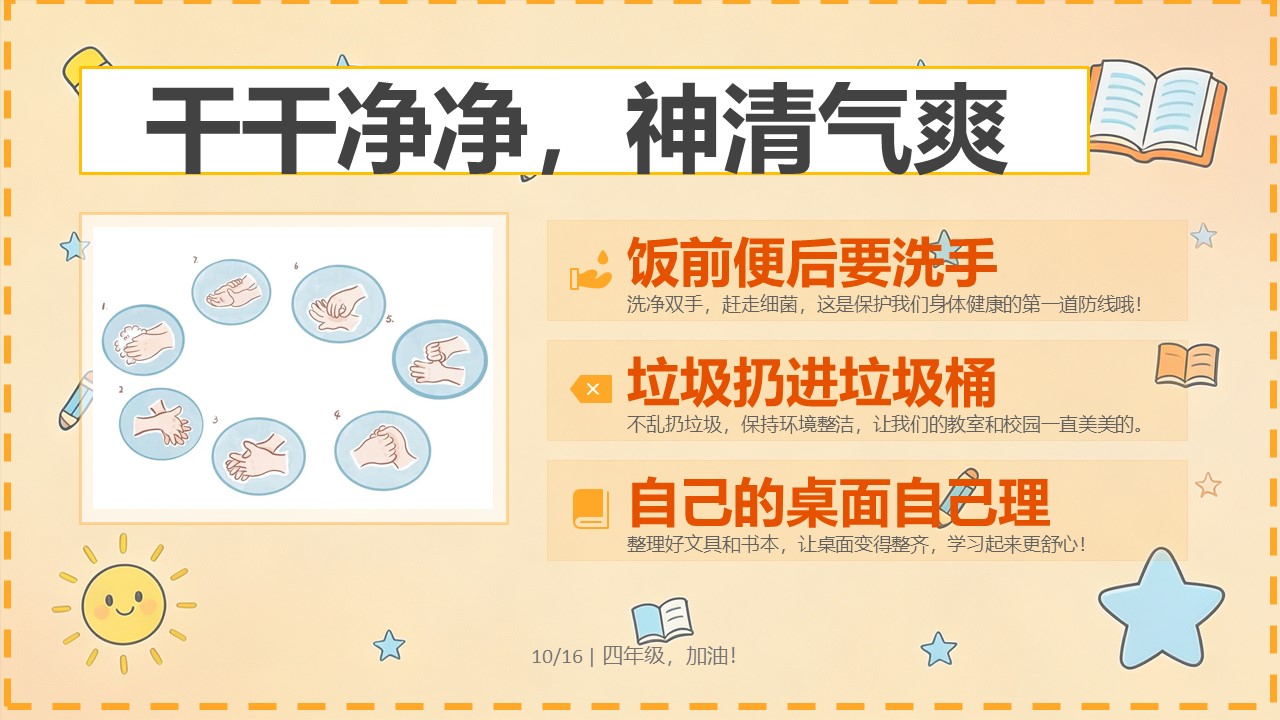 2026年秋季四年级开学第一课PPT个人卫生洗手步骤